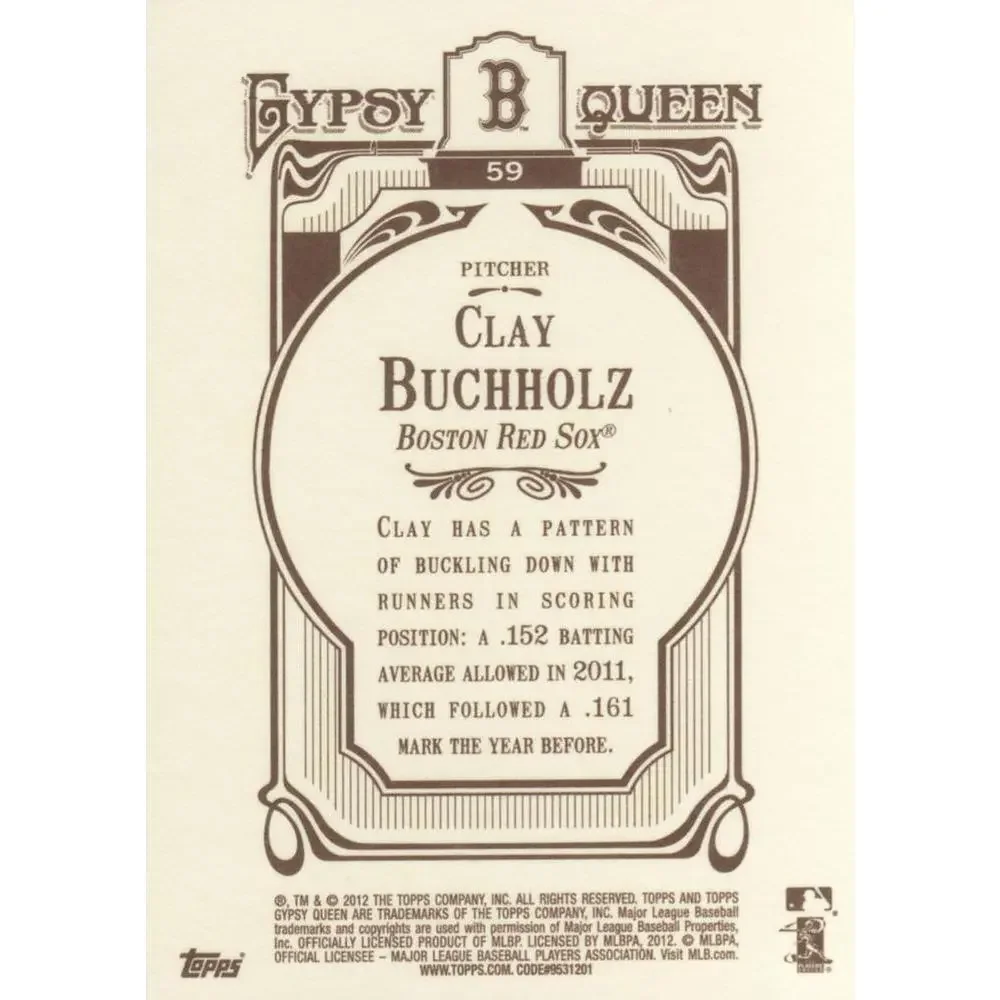2012 Topps Gypsy Queen Clay Buchholz # 59 Boston Red Sox